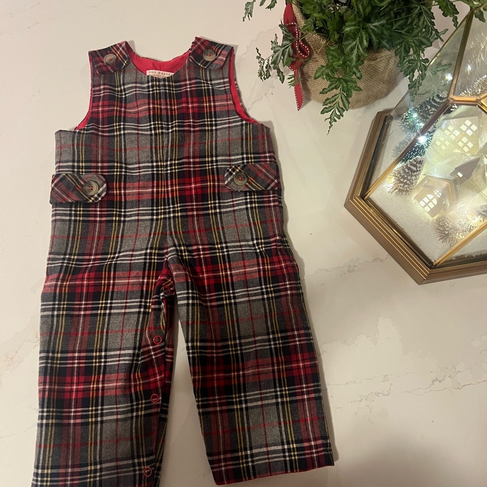 The Beaufort Bonnet Company (TBBC) Red and Gray Plaid Overalls
